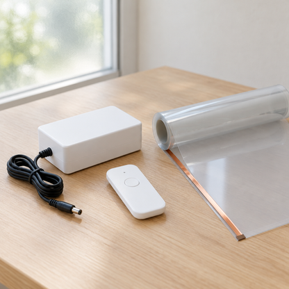 What's in the box: film, transformer, remote and squeegee
